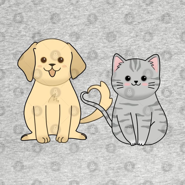 Cute chubby cat and dog with heart tail by ballooonfish